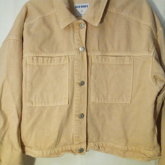 Old Navy Denim Jacket Women XL Button Up Long Sleeve Pockets Peach Orange - Picture 10 of 16